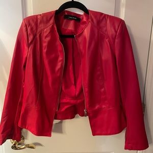 Red Zara Leather shoulderpad Jacket Size L